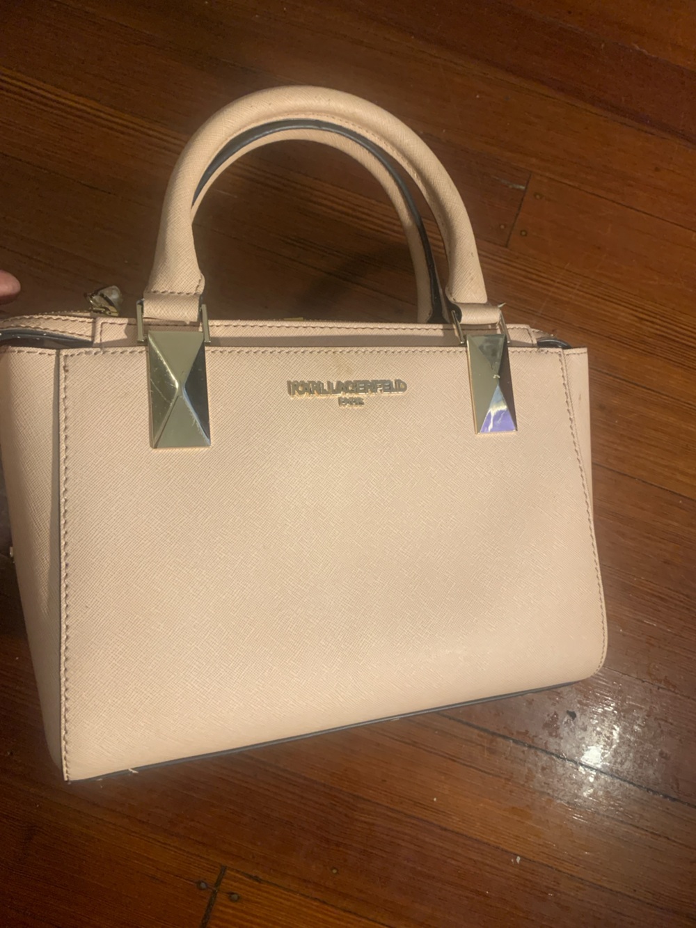 Karl Lagerfeld Pink Saffiano Satchel with Gold Hardware